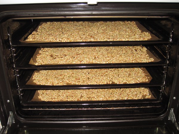 Photo of 4 trays in the oven